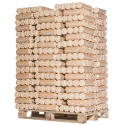 Palette de bûches compressées – 96 packs de 10 kg | Bois densifié longue durée