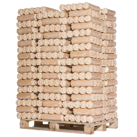 Palette de bûches compressées – 96 packs de 10 kg | Bois densifié longue durée